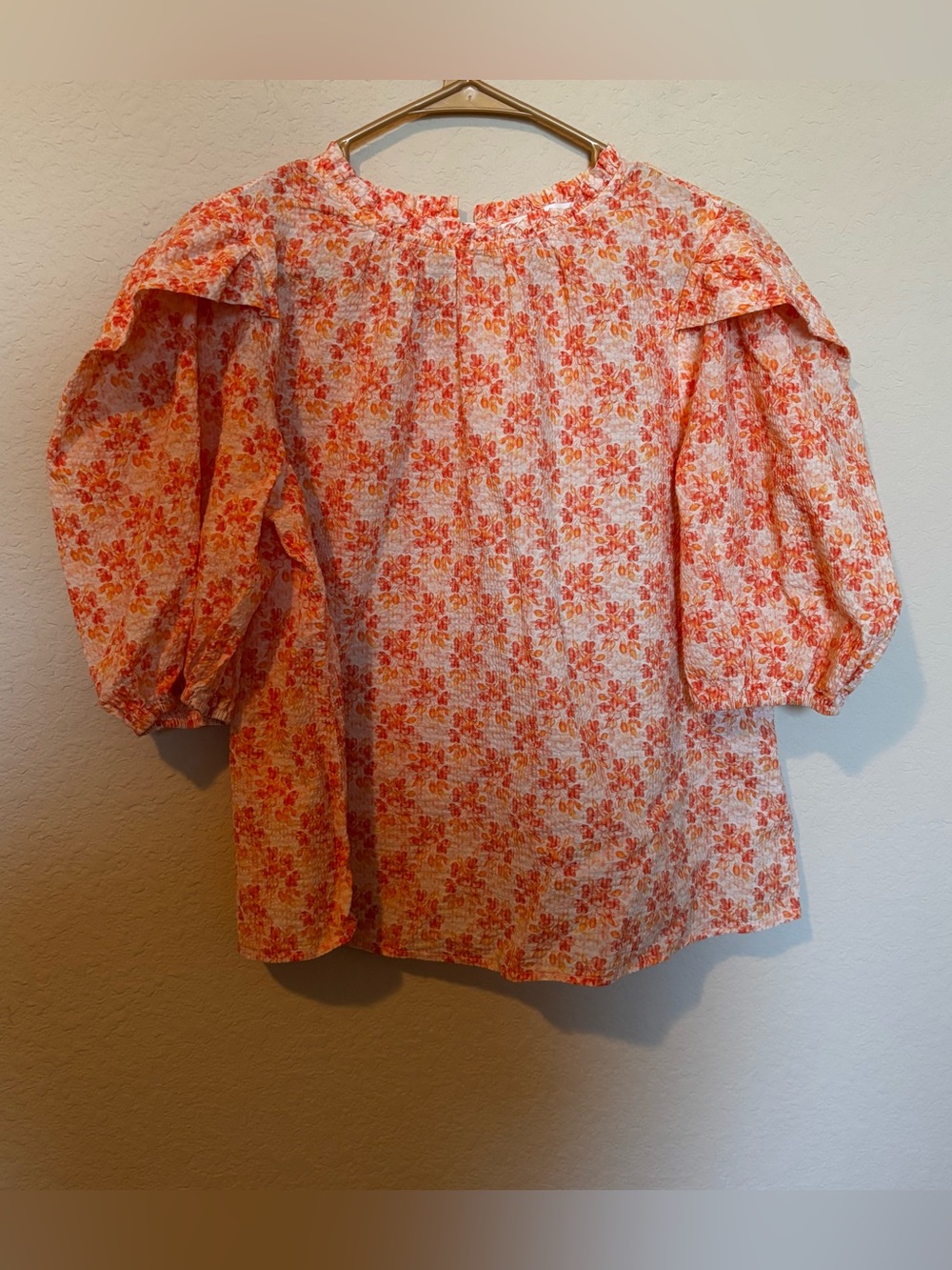 Karlie Womens Floral Abstract Ruffle Puff Sleeve Size Large